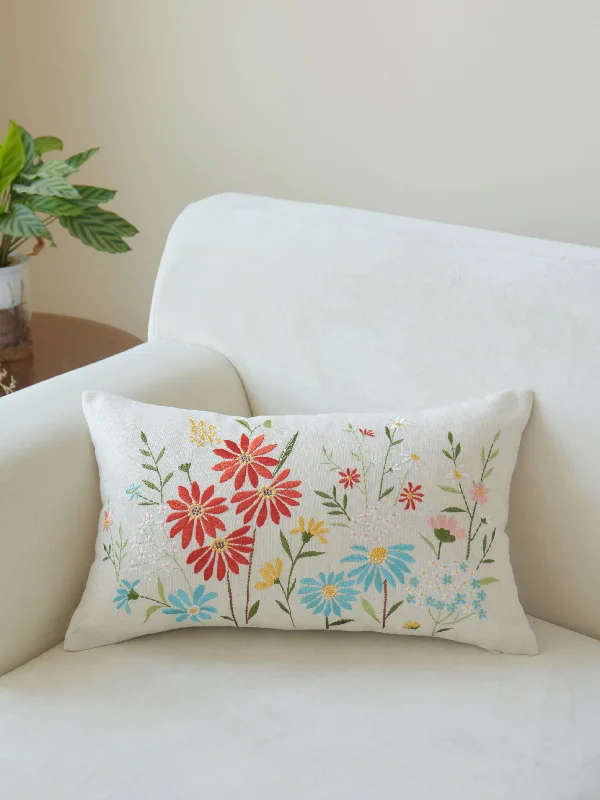 Square Pillows for Modern Home DecorDaisy Multicolor Embroidered Lumbar Pillow