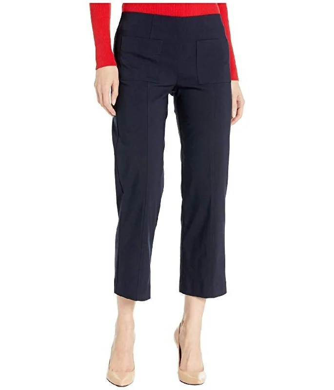 Control Stretch Pull-On Pants With Center Front Pockets In Navy