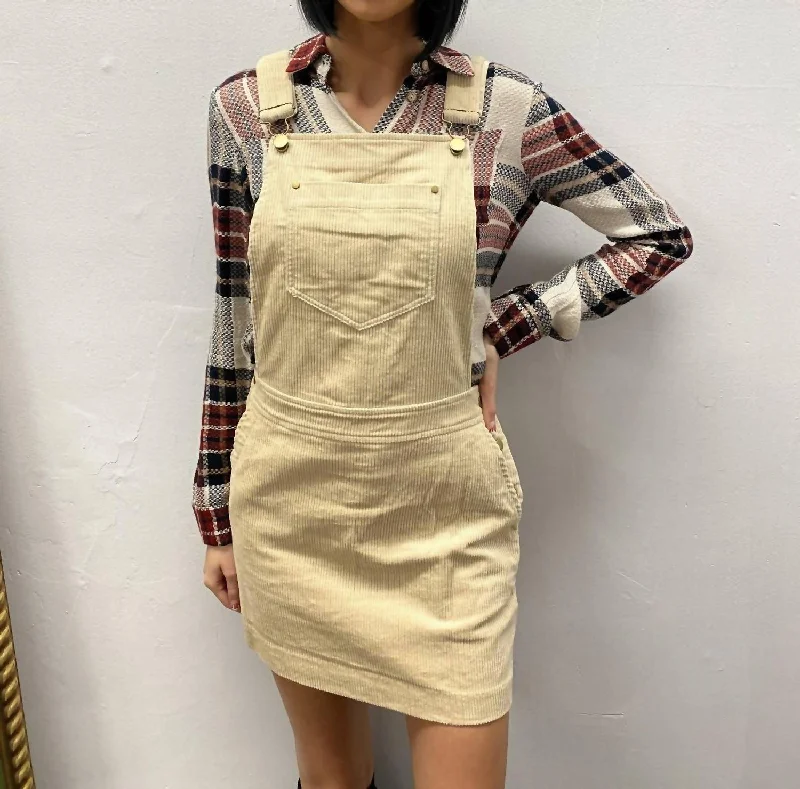 Corduroy Overall Dress In Beige