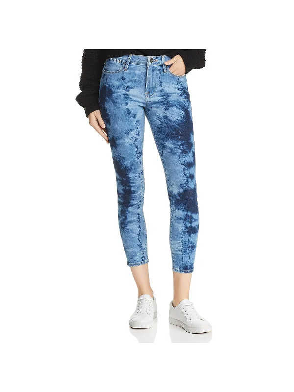 Petites Womens Tie-Dye Slimming Skinny Crop Jeans