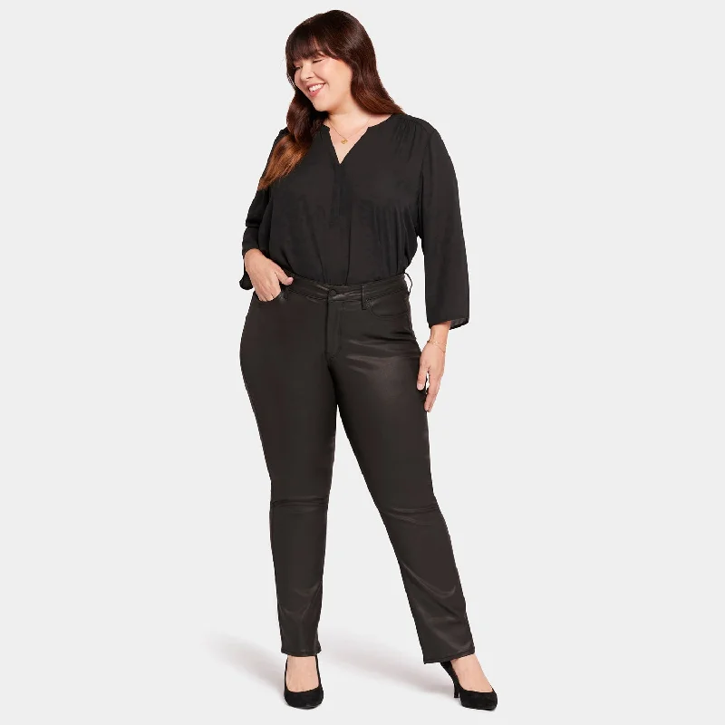 Uplift Coated Marilyn Straight Jeans In Plus Size - Black Coated