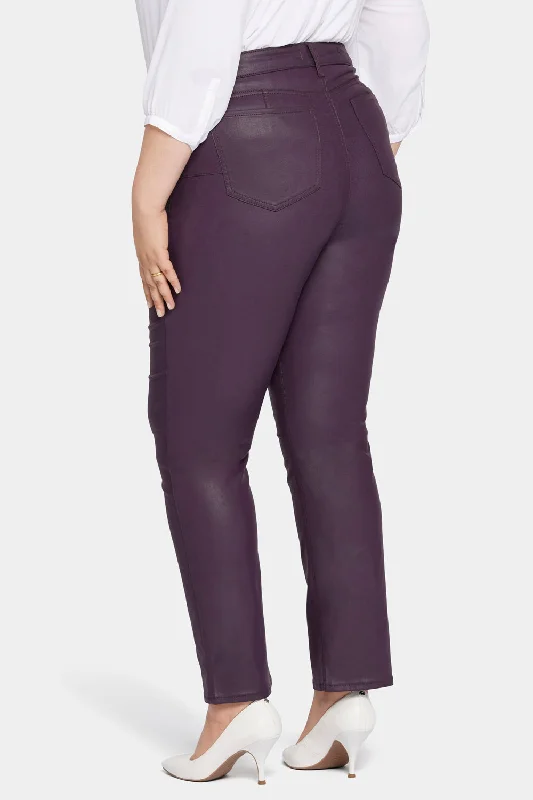 Uplift Coated Marilyn Straight Jeans In Plus Size - Eggplant Coated