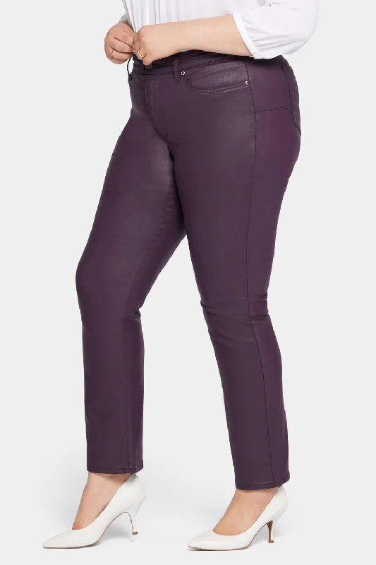 Uplift Coated Marilyn Straight Jeans In Plus Size - Eggplant Coated