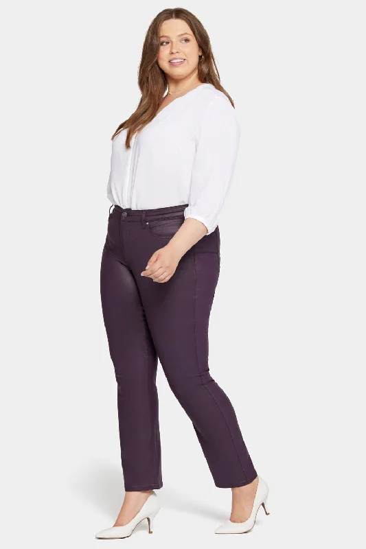 Uplift Coated Marilyn Straight Jeans In Plus Size - Eggplant Coated