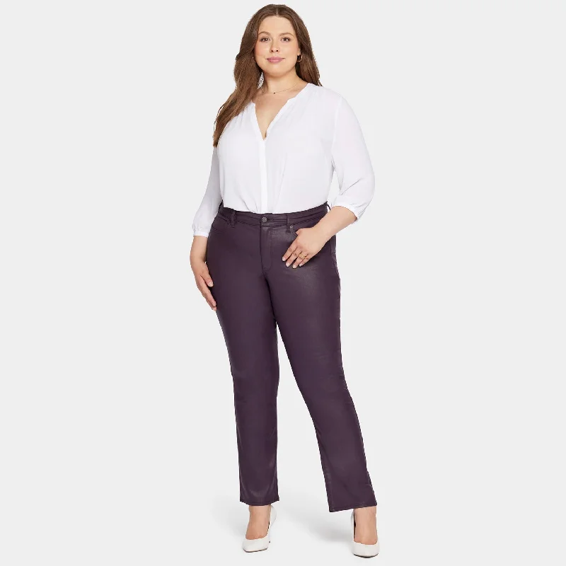 Uplift Coated Marilyn Straight Jeans In Plus Size - Eggplant Coated