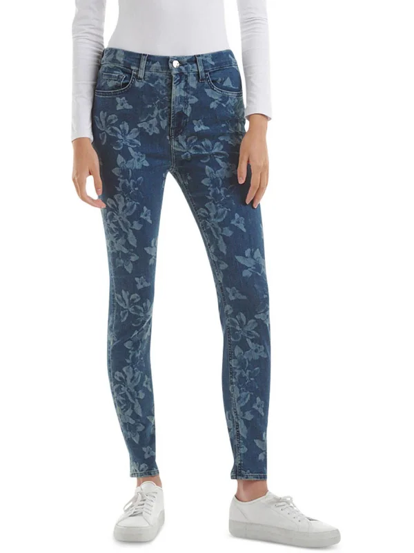 Womens Floral High-Rise Skinny Jeans