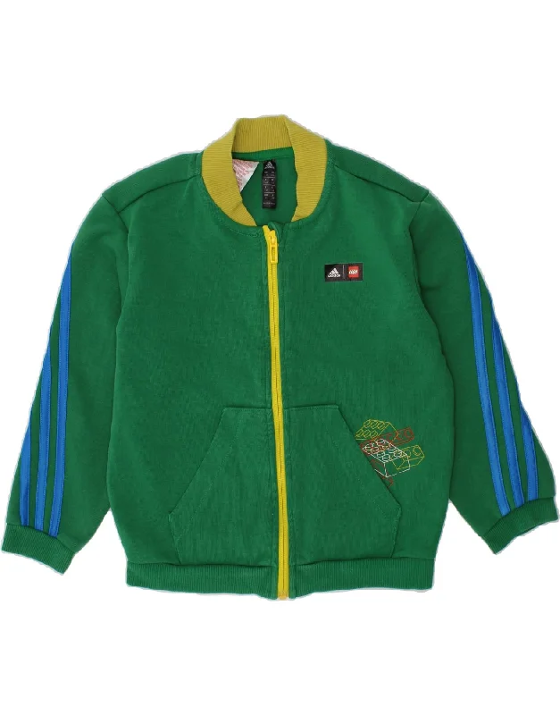 ADIDAS Boys Tracksuit Top Jacket 5-6 Years Green Cotton