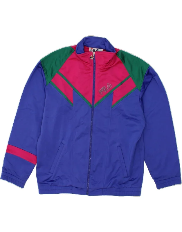 FILA Boys Tracksuit Top Jacket 13-14 Years Blue Colourblock Polyester