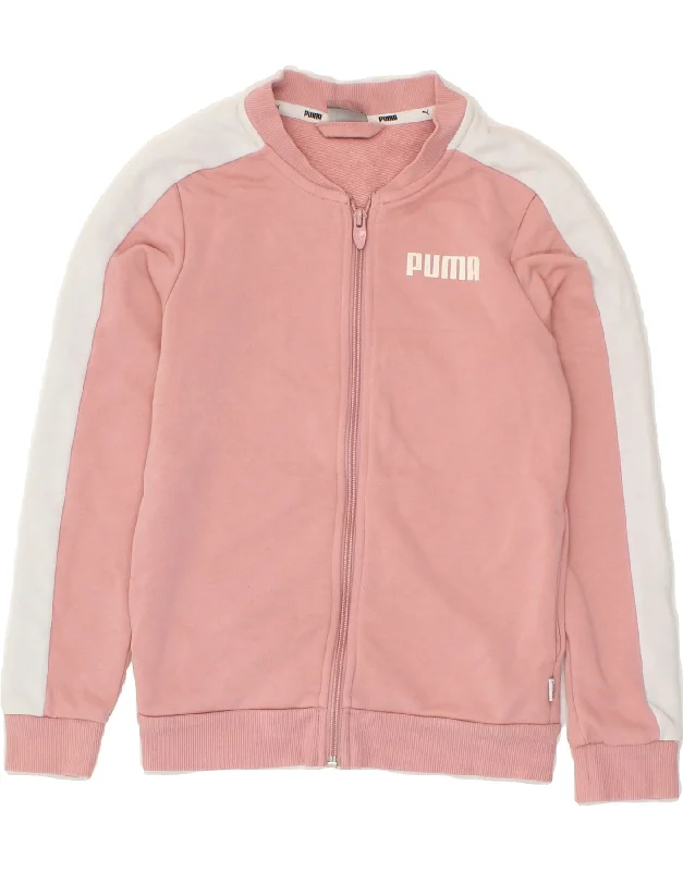 PUMA Girls Tracksuit Top Jacket 9-10 Years Medium  Pink Colourblock Cotton