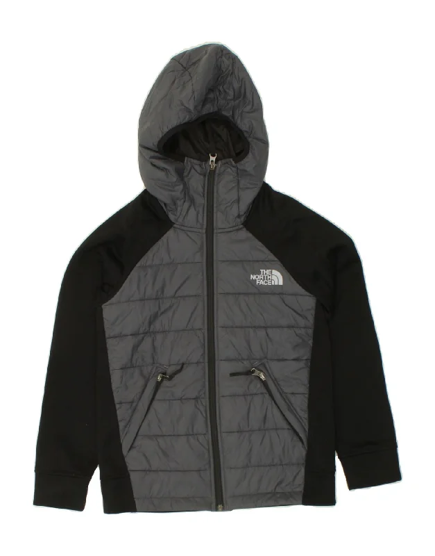 THE NORTH FACE Boys Hooded Tracksuit Top Jacket 9-10 Years Medium Grey