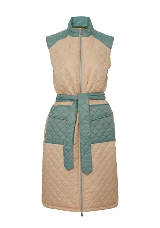 b.young Berta Quilted Colour Block Long Gilet, Safari Mix