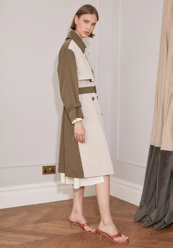 Jovonna Two Tone Oversize Trench Coat, Khaki