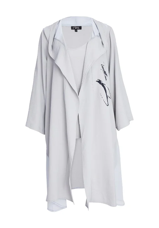 Ora Extra Long Fine Jacket, Light Grey