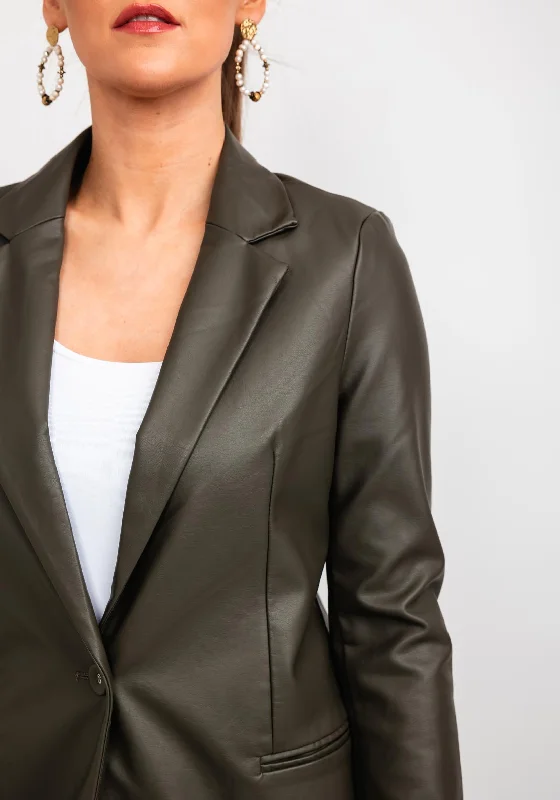 Seventy1 Faux Leather Blazer, Khaki