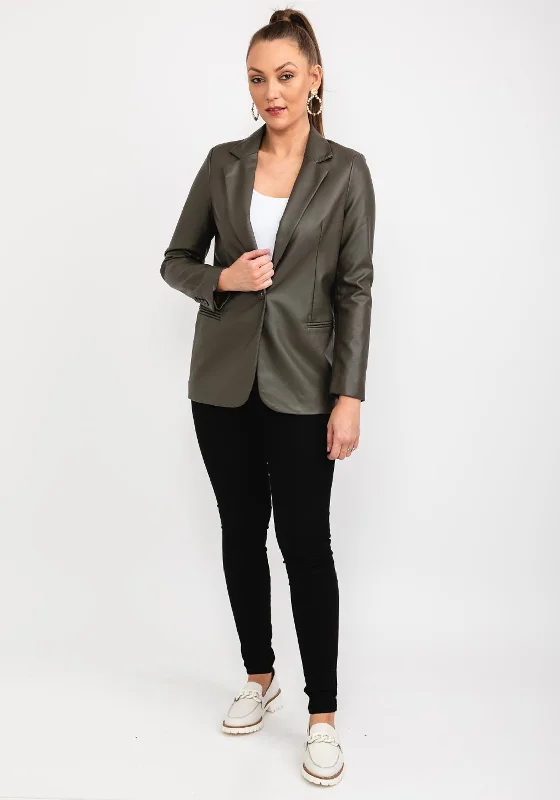 Seventy1 Faux Leather Blazer, Khaki