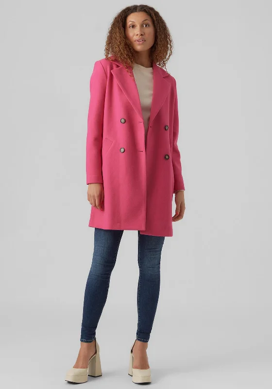 Vero Moda Double Breasted Coat, Pink Yarrow