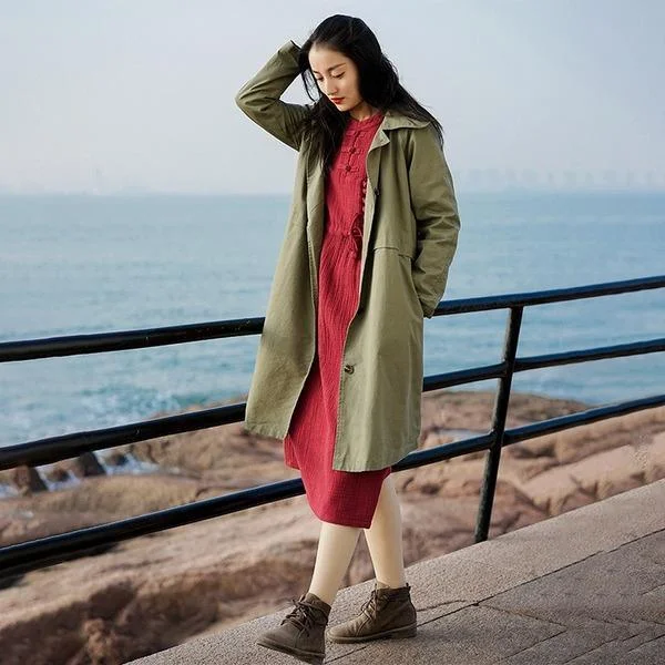 Women Casual Trench Button Coats Solid Color 2020 Spring New Coats