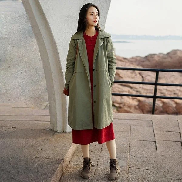 Women Casual Trench Button Coats Solid Color 2020 Spring New Coats