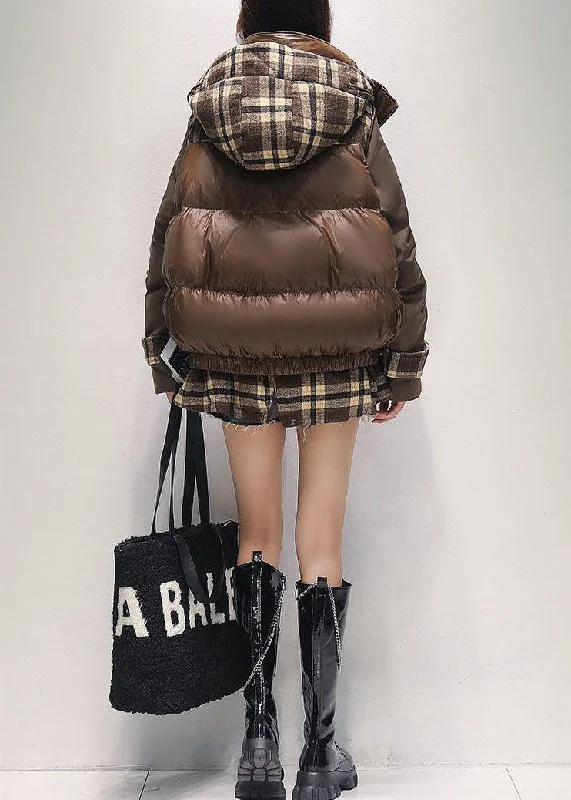 Women Coffee Oversized Patchwork Plaid Duck Down Winter Coats Winter