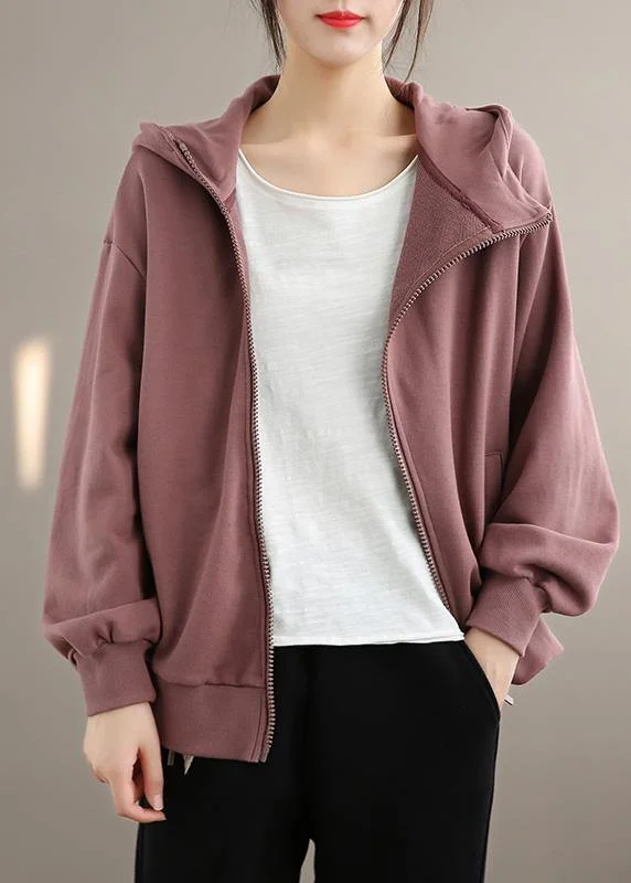 Women Gray Chocolate Fine Coat Shape Hooded Zippered Spring Coats