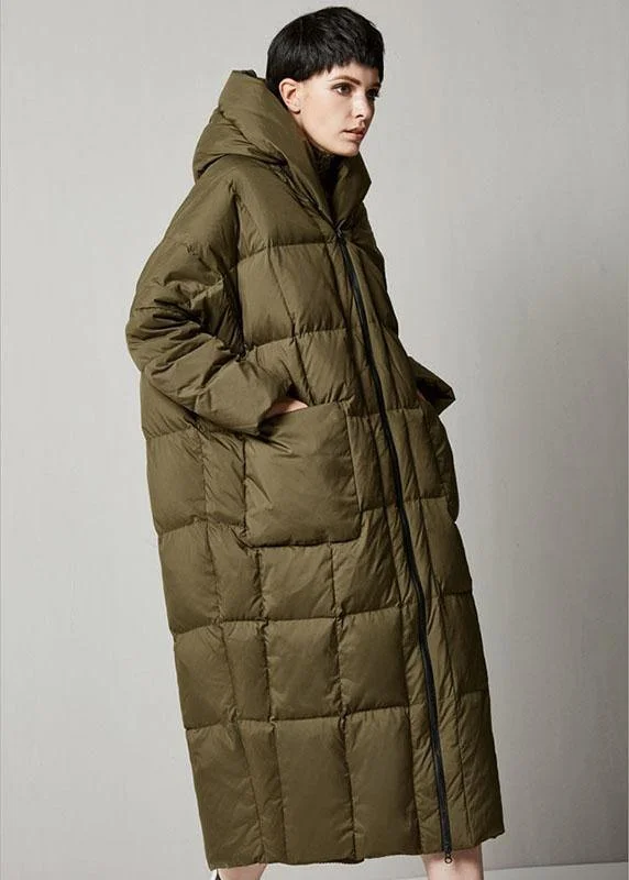 Women Grey Loose hooded long Winter Duck Down down coat