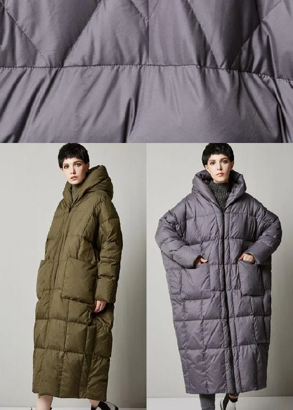 Women Grey Loose hooded long Winter Duck Down down coat