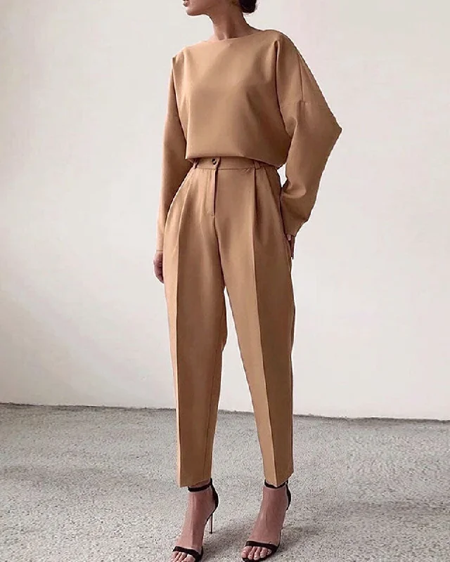 T-shirt And High Waist Cropped Suit Pants Two-piece