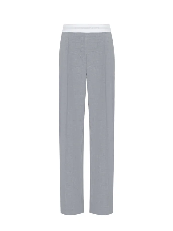 High Waisted Pleated Pant With Logo Elastic (Light Heather Grey)