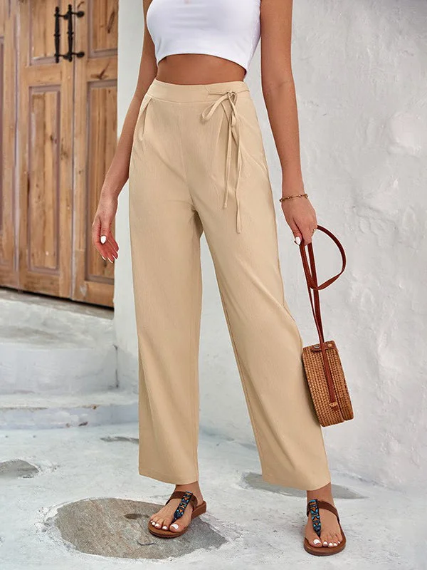 High Waist Solid Color Tether Wide Leg Pants