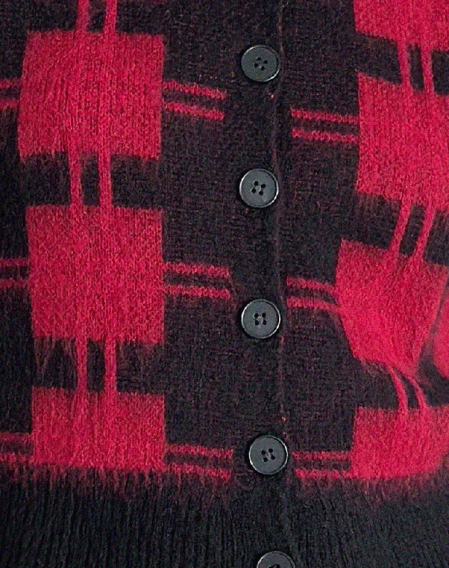 Anzio Cardi in Black and Red Check Knit