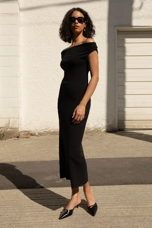 COWL NECKLINE OFF SHOULDER MIDI DRESS