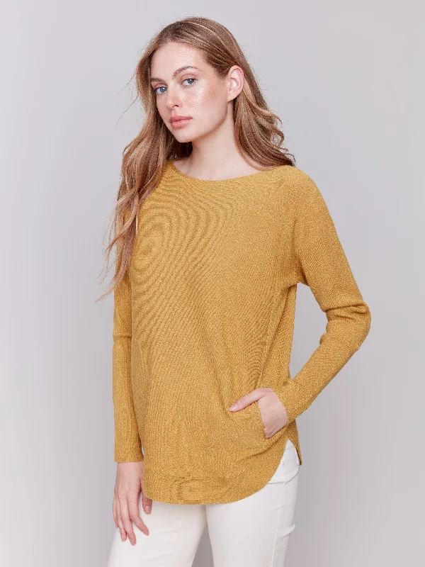 Knit Sweater with Back Detail Lace-Up  - Amber