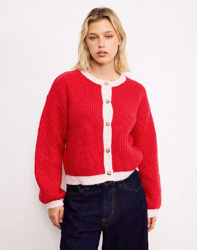 Luciana Contrast Cardigan in Red and Pink