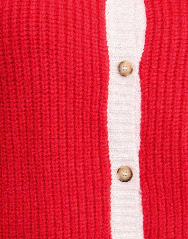 Luciana Contrast Cardigan in Red and Pink