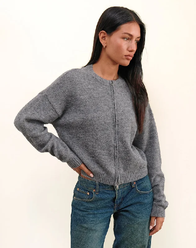 Maira Zip Through Jacket in Knit Grey