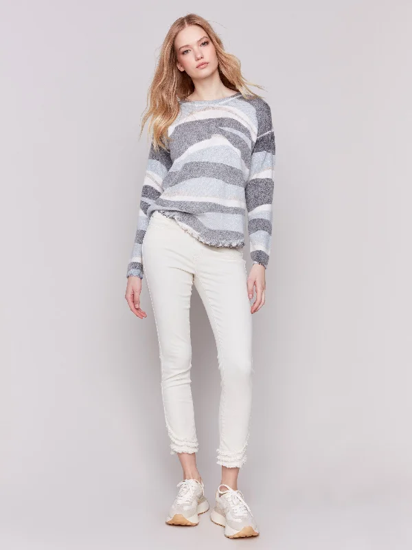 Reversible Printed Plush Sweater - Denim