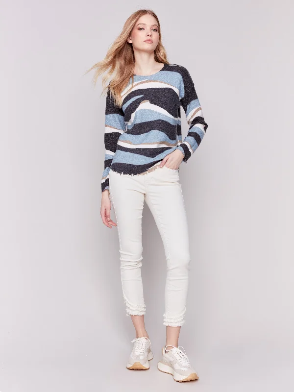 Reversible Printed Plush Sweater - Denim