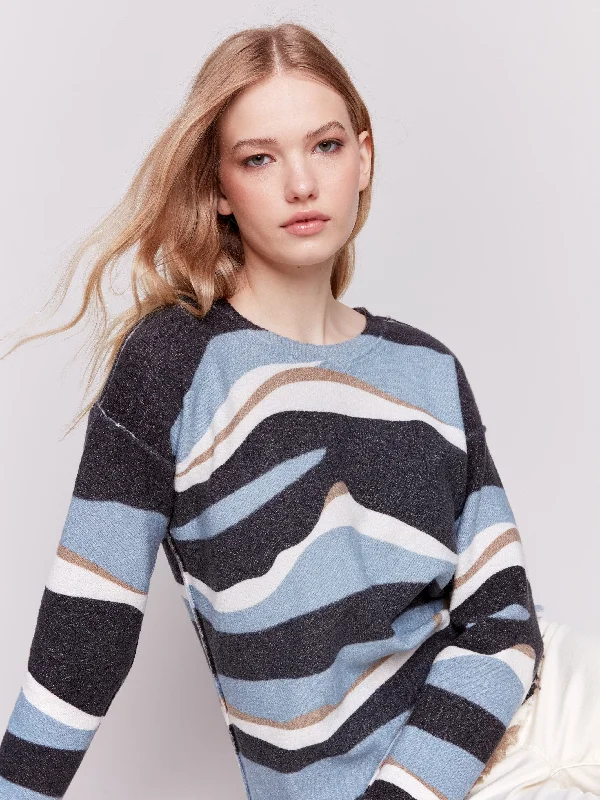 Reversible Printed Plush Sweater - Denim