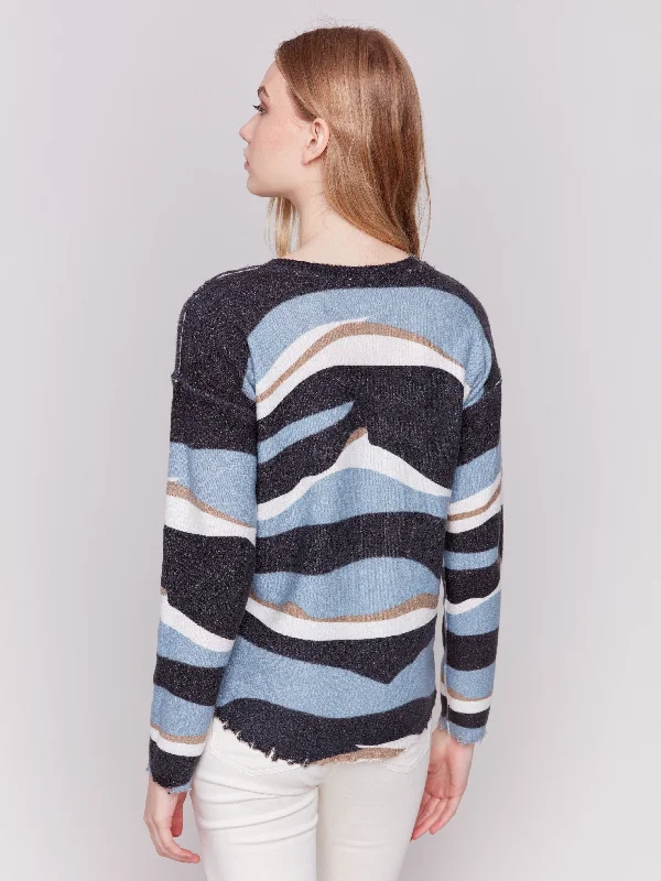 Reversible Printed Plush Sweater - Denim