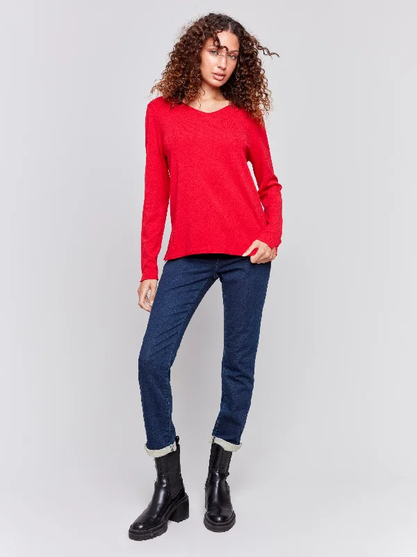 Basic V-Neck Sweater - Cranberry