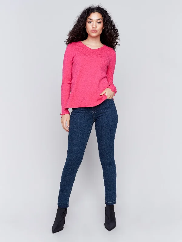 Basic V-Neck Sweater - Magenta