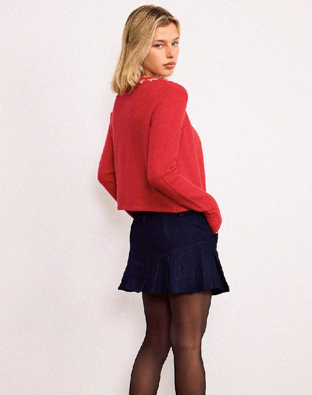 Wunara Cardigan in Red with Pink Bows