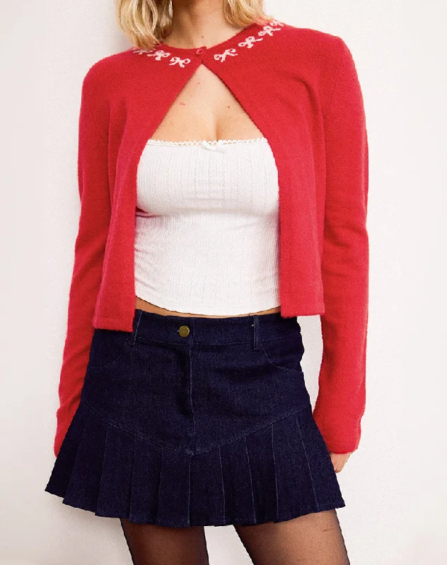 Wunara Cardigan in Red with Pink Bows