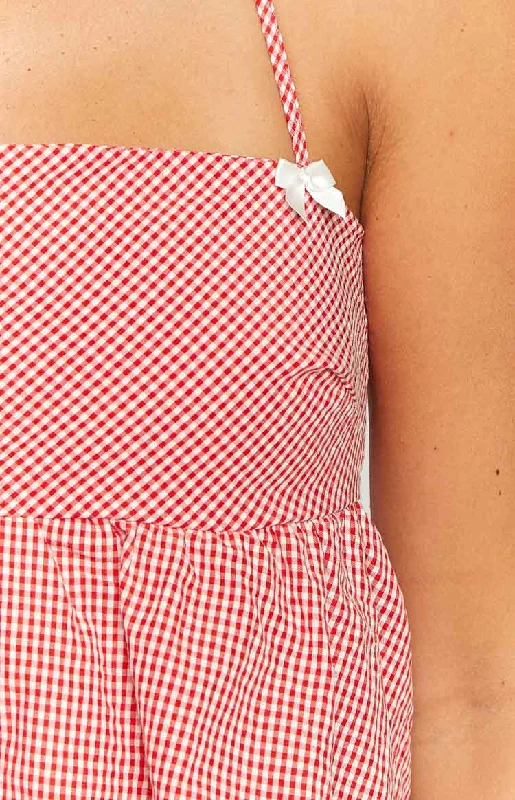 Aspen Red Gingham Halter Top