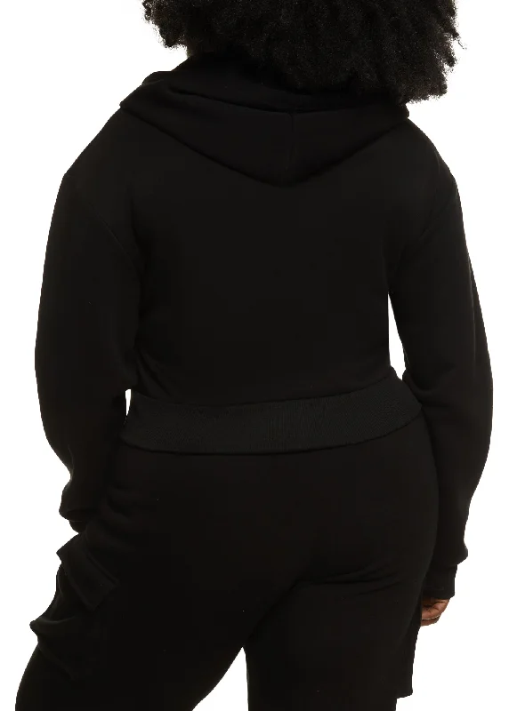 Plus Size Cargo Pocket Cropped Hoodie