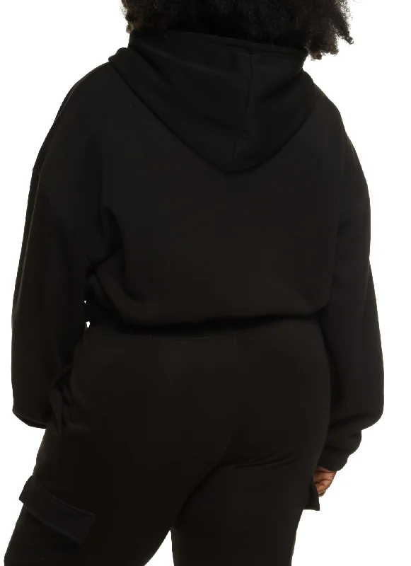 Plus Size Cargo Pocket Zip Front Hoodie