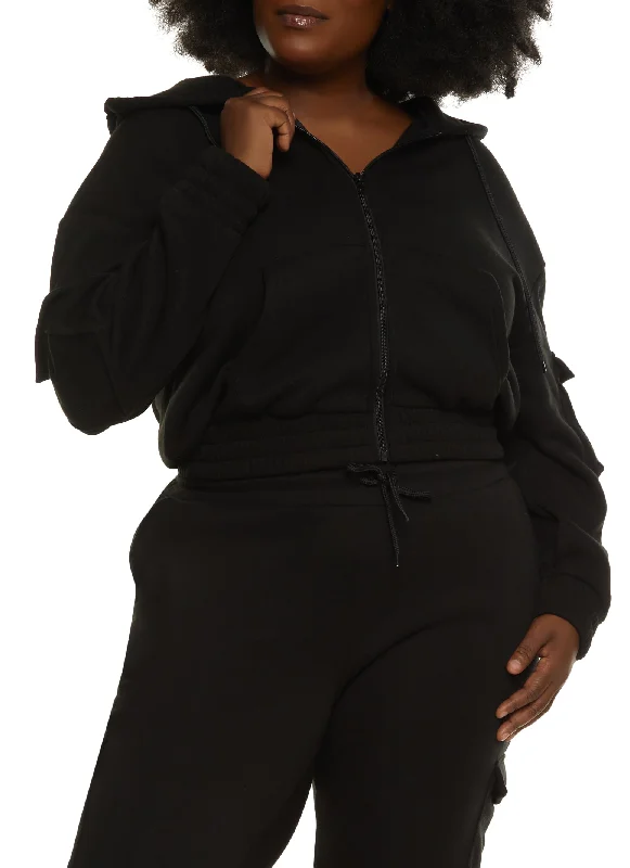 Plus Size Zip Front Cargo Pocket Hoodie