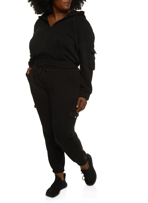 Plus Size Zip Front Cargo Pocket Hoodie