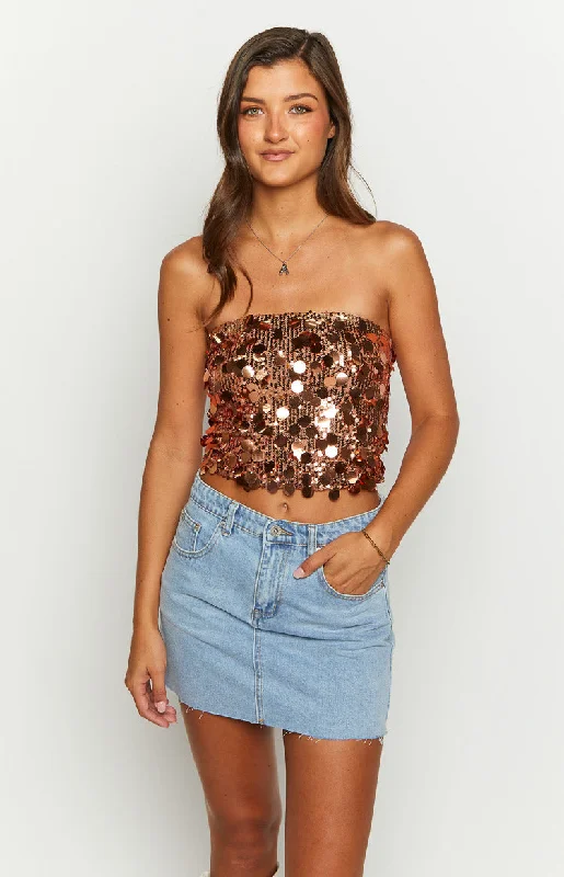 Emiko Bronze Sequin Crop Top