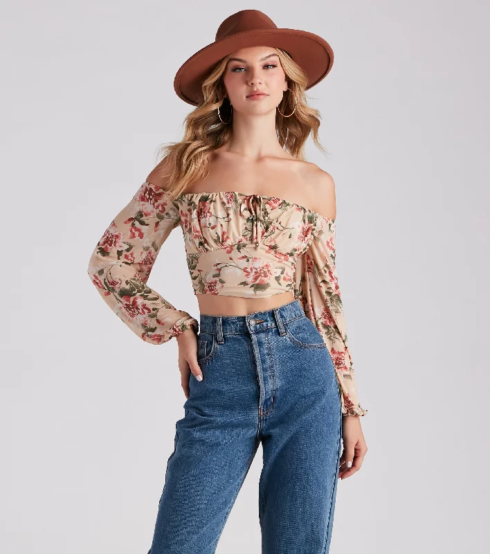 Flawless Floral Mesh Tie Crop Top